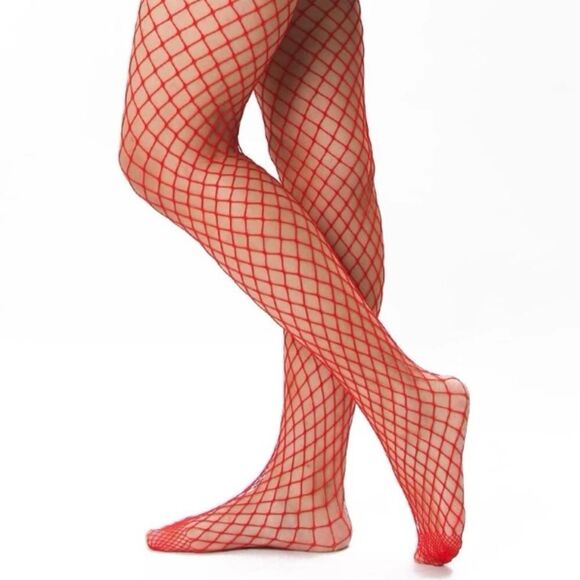 🆕Red High Waisted Fishnet Tights Stockings - Picture 2 of 6